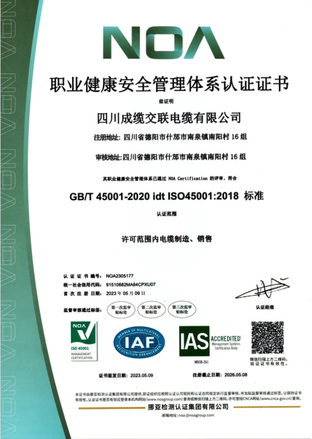 职业健康管理体系证书（中文）